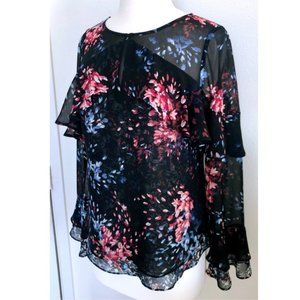 WHBM floral print bell sleeve flounce blouse